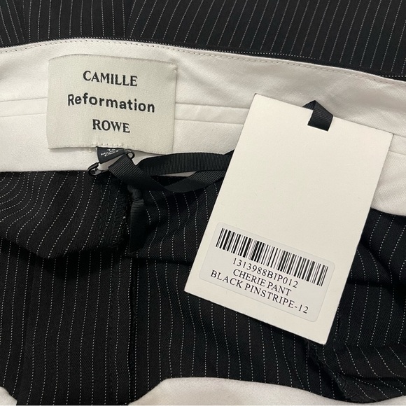 NWT Reformation X Camille Rowe Black Pinstripe Cherie Pant Trousers Size 12 - Picture 12 of 15